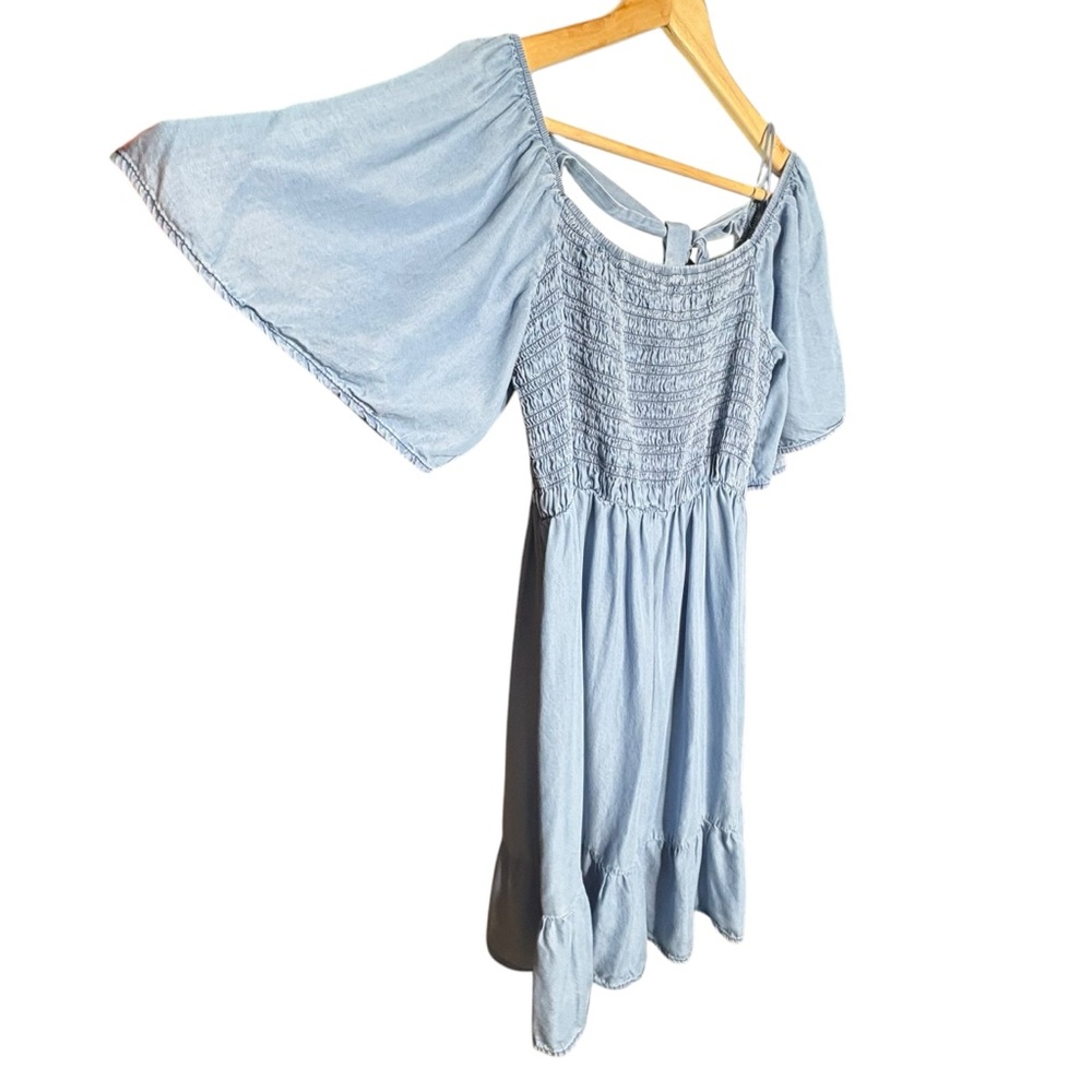 🔴5 for $40 SALE Perch by Blue Pepper Chambray Smocked Denim Tie Back w Ruffle 3X - Picture 5 of 14